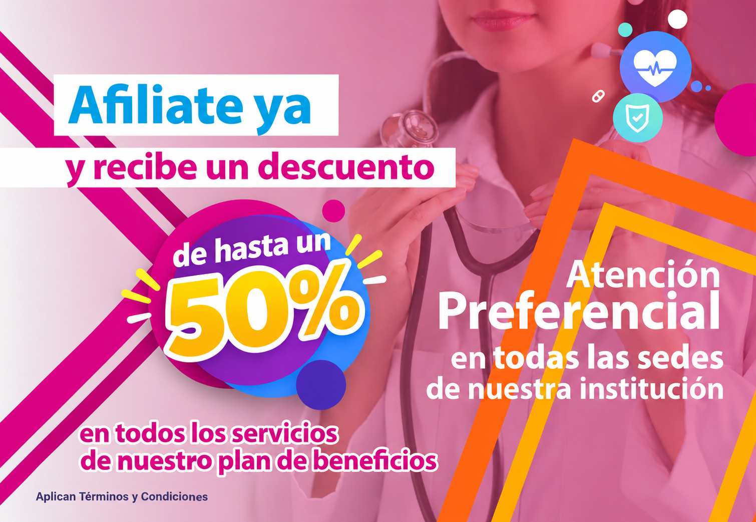 Afíliate ya y recibe un descuento del 50% en todos los servicios de nuestro plan de beneficios